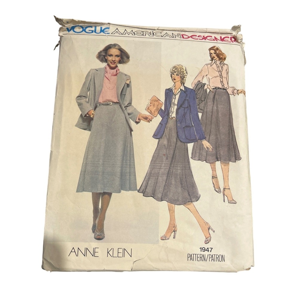 Vogue 1947 Anne Klein American Designer Sewing Pattern Jacket Skirt Shirt Sz 12